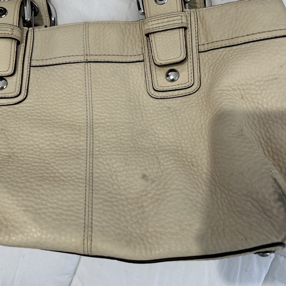 Coach Legacy Tote Bag F13732 Cream Pebbled Leather Satchel Silver Hardware Purse - Picture 12 of 16